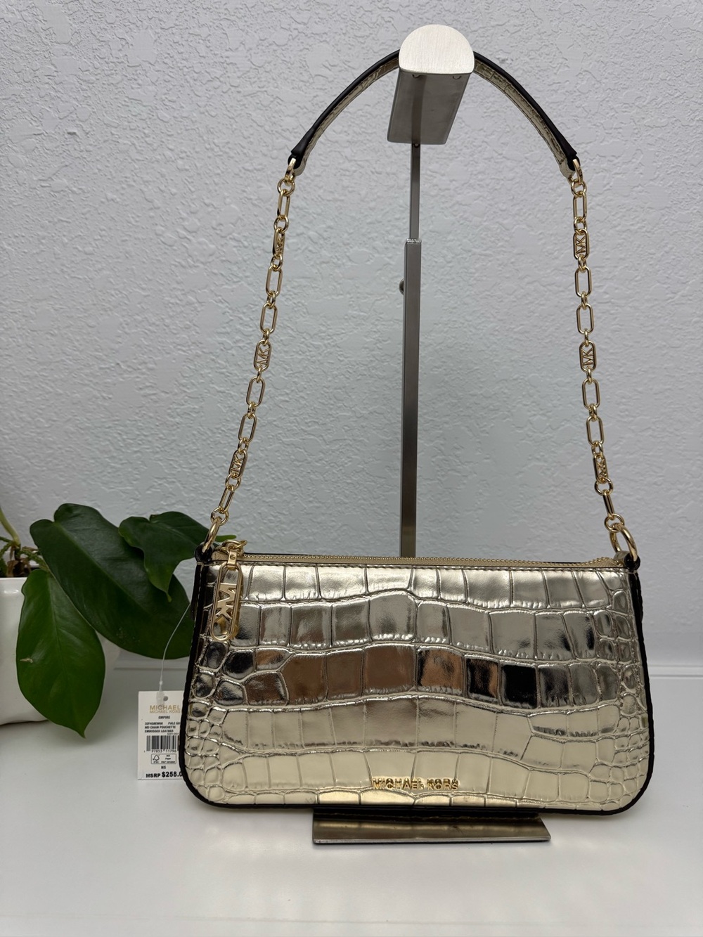 Michael Kors Gold Croc-Embossed Shoulder Bag
